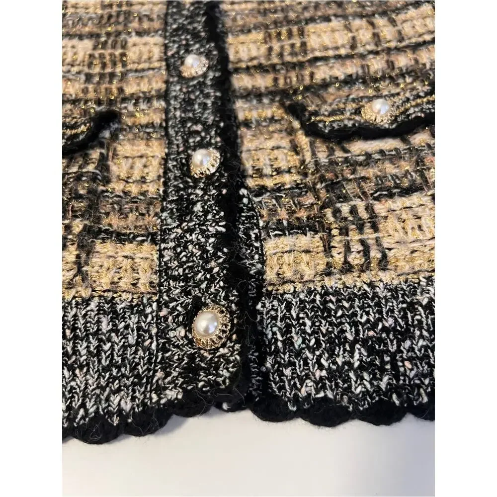 LoveShackFancy Chantria Tweed Knit Cardigan Pearl Button Bouclé Sweater Jacket S